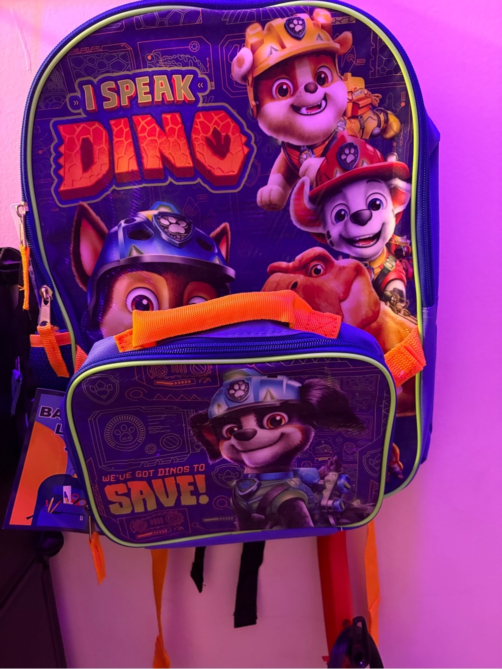 Paw Patrol Dino Rescue Backpack in Blue, Orange & Green with Lunchbox